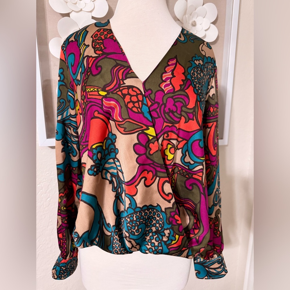 Trina Turk Vibrant Pink and Orange Patterned Top